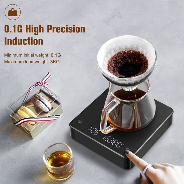 Digital Coffee Scale 3KG/0.1g 250mAh Type-C Charging Kitchen Timer Scale Food Baking Heat-resistant Material