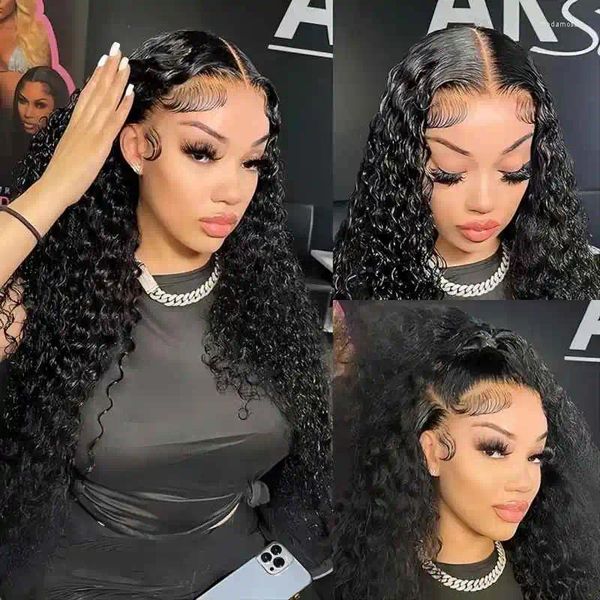 

Curly Jerry Lace Front Human Hair Wigs 180% Density Transparent Frontal Natural Color For Women al, Picture shown