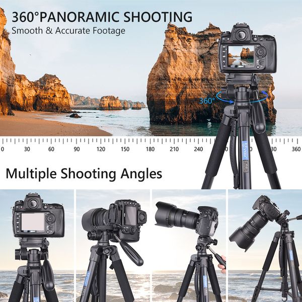 VICELK AT-01 Camera Tripod Aluminum Lightweight Travel Professional Stand for DSLR Cellphone, Canon, Nikon, Sony