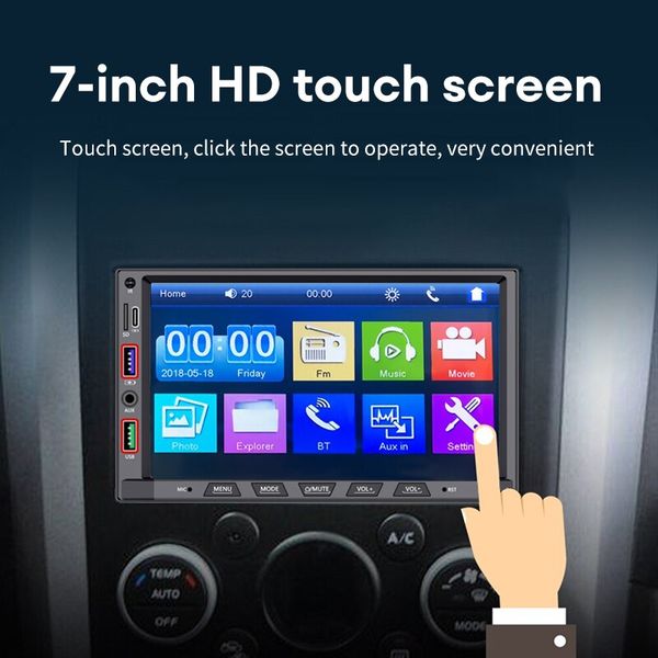 

Car Acodo MP5 Player 7'' 2Din Radio Touch Screen Automotive BT FM TF Mirror Link Monitor Aux SD 3 Charging Ports Radio Stereo