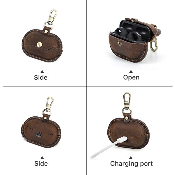 Luxury Genuine Leather Case for Sony Ambie Sound Earcuffs Shockproof Cover Earbuds Earphone Charging Box Retro