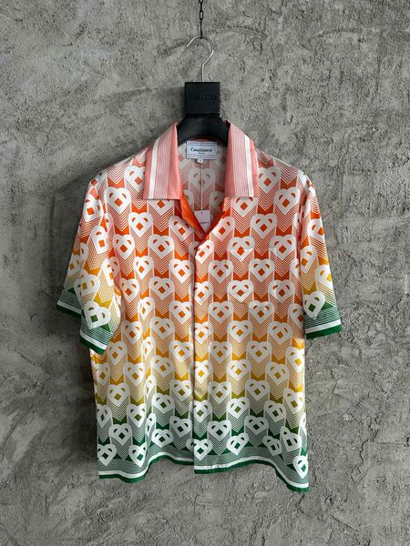 

casablanca Mens Designer Men gentleman High quality red heart-shaped pattern 100% Silk Short shirt Men' Casual set Shirts, Blue