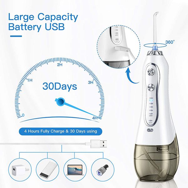 300ML Portable Oral Irrigator Dental Water Jet IPX7 Water Flosser Electric Toothbrush For Teeth Cleaning Aqua Jet