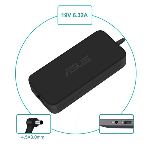 19V 6.32A 4.5x3.0mm / 5.5x2.5mm / 6.0x3.7mm AC Adapter Laptop Charger Without Power Cord Replacement For Asus 120W Notebook