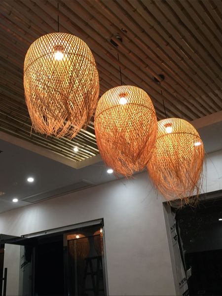 

Bamboo Retro Weaving Pendant Lamp Southeast Asia Bamboo Chandelier Lights Restaurant Living Room Bedroom Home Decor Hanging Lamp