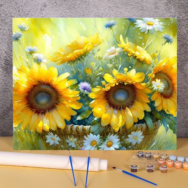 Oil Painting Sunflower Drawing On Canvas HandPainted Art Gift DIY Acrylic Pictures By Numbers Daisy Flowers Kits Home Decoration