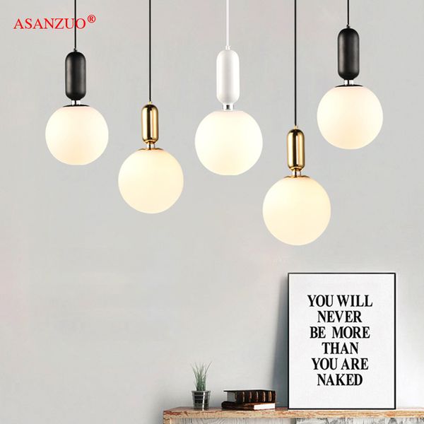 

creative Nordic bedroom bedside hanging lamp simple living room background bar led glass ball single head hanging pendant lamp