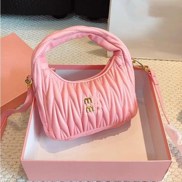 

1A Women's pink Designer Cleo bag MiuiMiui satchel tote Wander Matelasse underarm hobo Luxury Genuine Leather with shoulder strap clutch, 11#