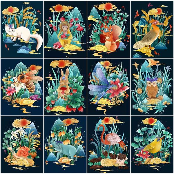 RUOPOTY Painting Kit By Number Abstract Framed Wall Art Modern Animals Picture Drawing For Handiwork Living Room Decoration
