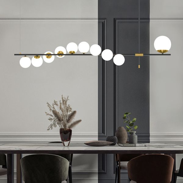 

Modern 2024 Nordic Simple LED Chandelier Glass Ball Long Hanging Light Bar Restaurant Office Home Deco Pendant Lamp