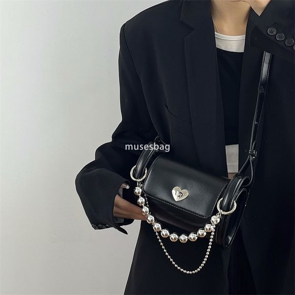 

High quality niche design spicy girl lock buckle, love chain cylindrical bag women's new high-end feeling single shoulder crossbody bag trendy travel handbag, Black