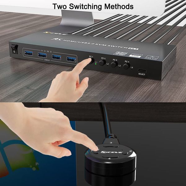 KVM Switch 2 Monitors 2/4 Computers KC-KVM401A USB 3.0HDMI