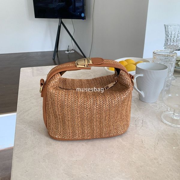 

Korean women temperament practicality multifunctional Instagram woven small bag for leisure large capacity handheld one shoulder crossbody bag summer, Brown