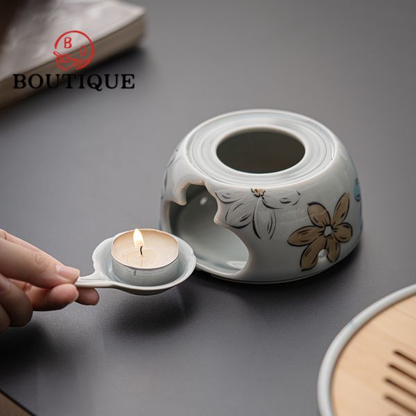Japanese Ice Grey Flower Ceramic Candle Warm Stove Rack Boiler Water Teapot Heating Base Candle Heating Furnace Kung Fu Teaset