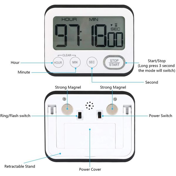 Kitchen Timer,Digital Cooking Timer,Large LCD Display,Back Timer,Countdown-Up Alarm Clock,For Cooking, Meeting,