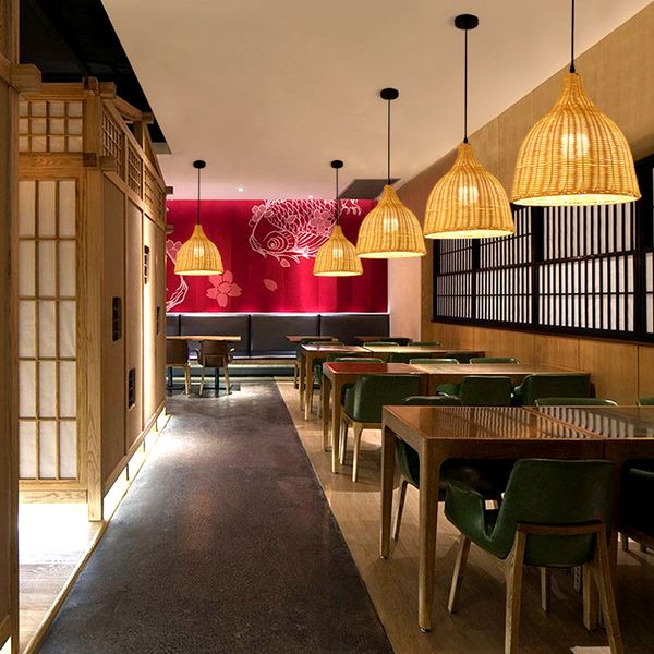 

Pendant Rattan Lamp Bamboo Wood Creative Personality Hand Knitted Simple Living Room Bamboo Light Fixture Hanging Lamp