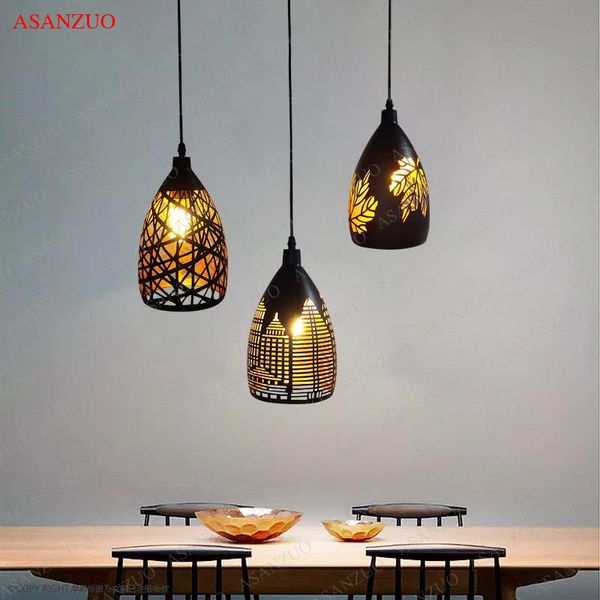 

Gold Black Hollow Metal Pendant Lights Nordic Dining Room E27 Led Pendant Lamp for Coffee Bar Kitchen Hanging Lamps s
