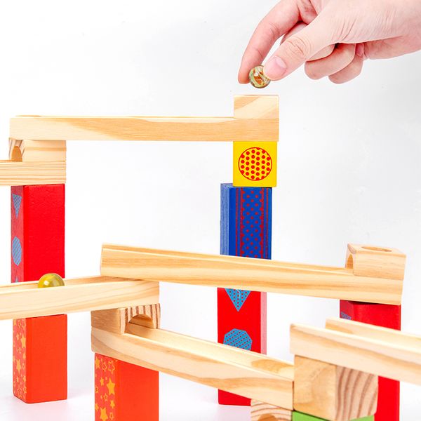 

Ball Run Marble Track Stack Building Blocks 3D Wooden Toys Parent Child Interactive Game Kids Montessori Educational Toys Gifts, Multicolor