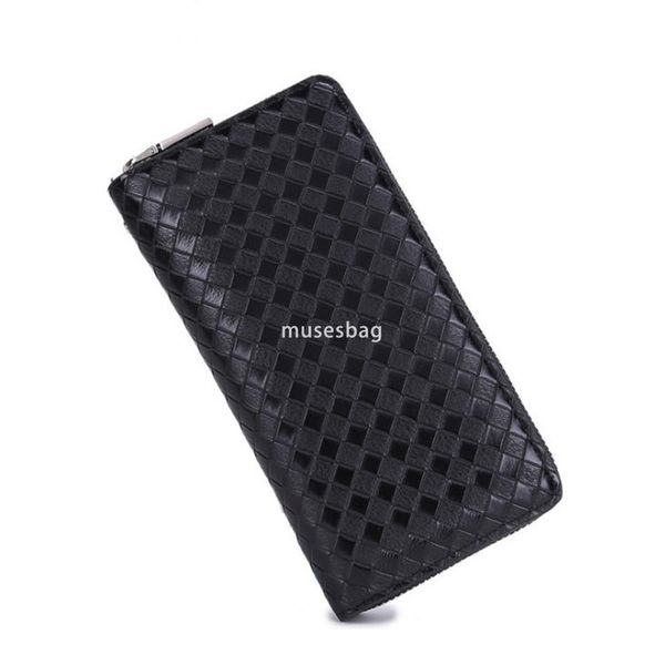 

Fashionable men high-quality classic retro checkered mobile phone with practical large capacity multiple folds multiple card slots zipper handbag ID card wallet, Black