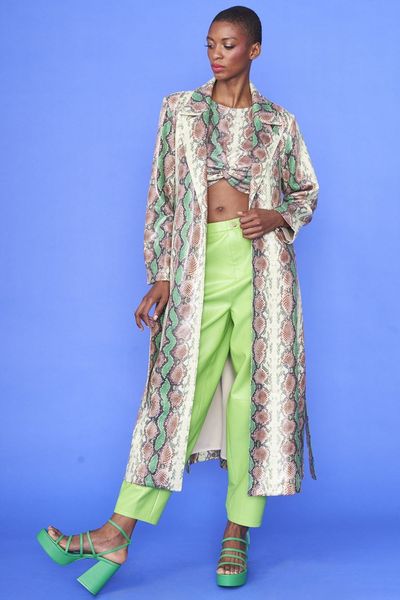 

clothing for women 2024 Snake Print Belted Trent Coat, Multi