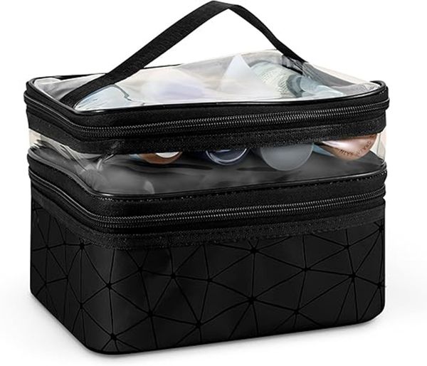 

designer tote bag Large double-layer travel makeup bag, men's and women's toiletries bag, waterproof makeup bag, makeup storage box, White