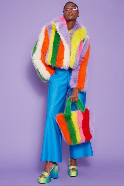 

clothing for women 2024 Faux Fur Hand Crafted Eco Bamboo Cropped Coat, Multi