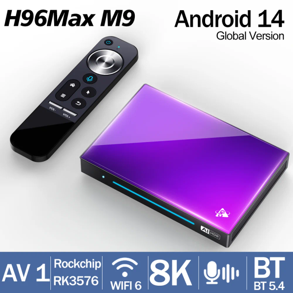 H96 MAX M9 Android 14 Smart TV BOX 8K Lpddr4 2Gb/4Gb/8Gb RAM 16Gb/32Gb/128Gb ROM Tvbox Wifi6 Bt5.4 Set Top Box