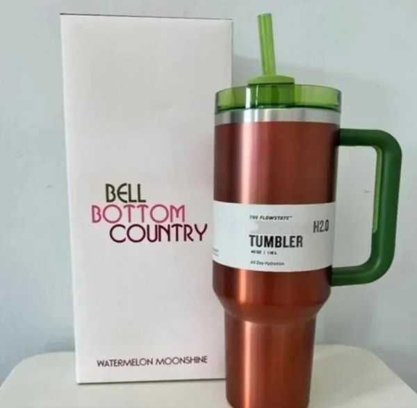 

Watermelon Moonshine H2.0 40oz Stainless Steel Tumblers Cups with Silicone handle Lid And Straw Pink Tiedye Car mugs Keep Drinking Cold Water Bottles 0626, Multi-color