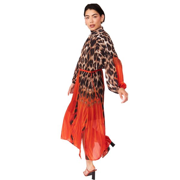 

womens dresses 2024 Silk Blend Leopard Maxi Dress in Red, Blue