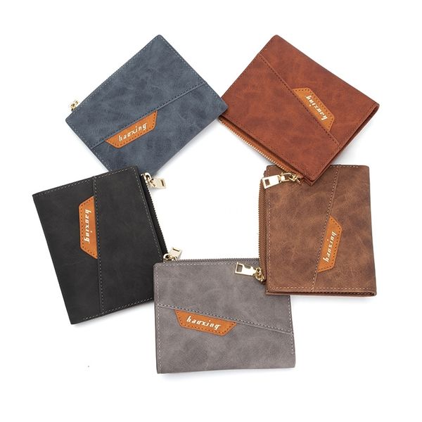 

Fashionable men's designer classic PU wallet European and American retro multifunctional stitching short style multi card clip vertical style zero wallet, Black