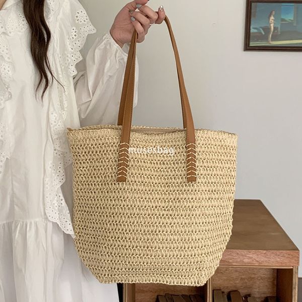 

Designer Women's High Quality Summer Temperament Practical Large Capacity Grass Woven Bag New Western Commuter Shoulder Bag Seaside Beach Woven Tote Bag, Brown