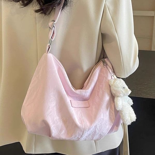 

High quality niche leisure large capacity bag for women new fashionable Korean version tote bag versatile single shoulder commuting diagonal cross bag, Pink