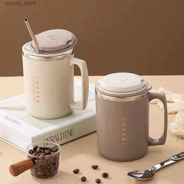 

Mugs WORTHBUY Mug With Straw Portable Anti Scalding 304 Stainless Steel Thermal Water Double Layer Insulated Coffee Cup Q240625, Brown