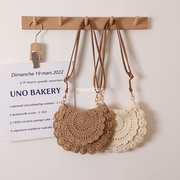 

Designer Women High Quality Classic Practical Lace Multi functional Crossbody Cotton Thread Woven Bag Hollow Out One Shoulder Vacation Beach Bag Versatile, Beige
