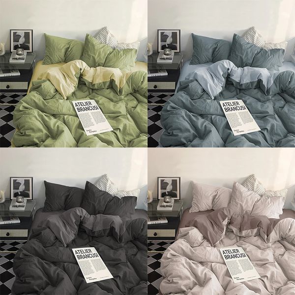 

YanYangTian Bed en Bedding set Washed Cotton FourPiece Sheets Set Comfort Sets Solid Christmas Couple Quilt Cover 240624, Charcoal gray