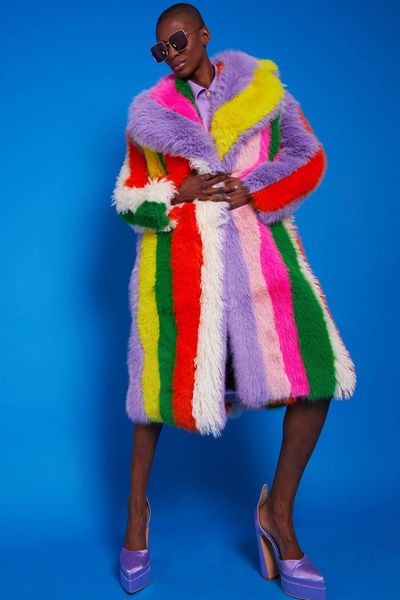 

clothe for women 2024 Faux Fur Hand Crafted Eco Bamboo Maxi Coat, Multi
