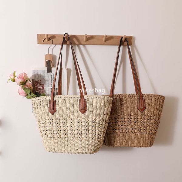 

Korean Women High Quality Classic Versatile Large Capacity Hollow Practical Large Capacity Summer Simple Commuting One Shoulder Handheld Knitted Bag, Beige