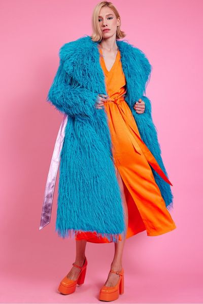 

clothing Faux Fur coat Blue Hand cut Mongolian Fur Knitted Coat