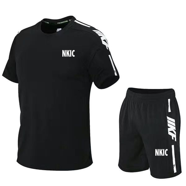 

Summer Running Training Fitness Set Men's Fashion Brand Printed T-shirt Shorts Casual Elastic Mesh Breathable Two-piece Set -5XL, Red 1