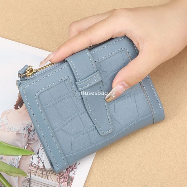 

Korean Women Fashionable Small Wallet Solid Color Simple Casual Zipper Multi Card Practical Large Capacity Student Small Fresh New Wallet Zero Wallet, Blue