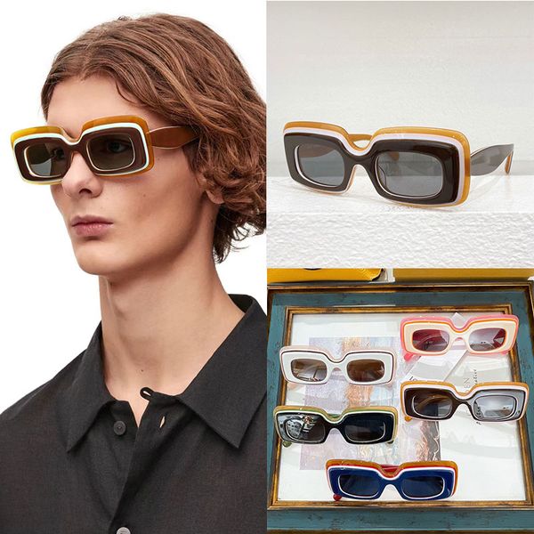 

New Mens Womens designer multi layer rectangular sunglasses LW40139 acetate fiber square sunglasses UV400 protective mirror feet decorated with a gold logo