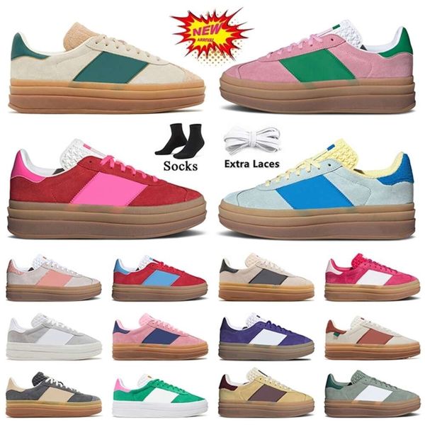 

Bold Platform Designer Casual Shoes Cream Collegiate Green Pink Gum White Black Women Sports Trainers Top Quality Fashion Suede Leather Plateforme Woman Sneak, Blue