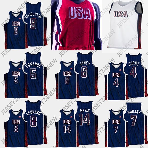 5 Anthony Edwards US National Team Basketball Jerseys 6 LeBron James 4 Stephen Curry 11 Joel Embiid 14 Davis 13 Bam Adebayo 7 Kevin Durant 15 Devin Booker XS-4XL