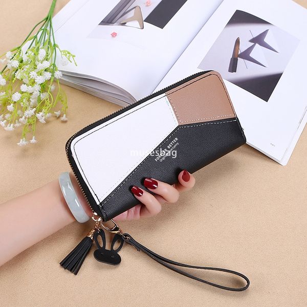 

Fashionable Women High Quality New Handheld Bag Wallet Long Korean Edition Contrast Colored Spliced Zipper Tassel Practical Large Capacity Wallet Phone Bag, Pink