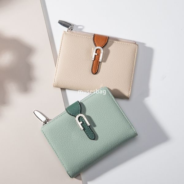

Designer Women High end High end New Fashion Buckle Colored PU Simple Practical Multi functional Elegant Design Sense Money Clip Zipper Zero Wallet, Grey