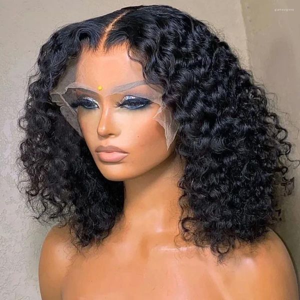 

Hd Short Bob Lace Front Curly Human Hair Wigs 13x4Transparent Deep Wave Frontal Wig For Women Brazilian Water Sale al, Natural color