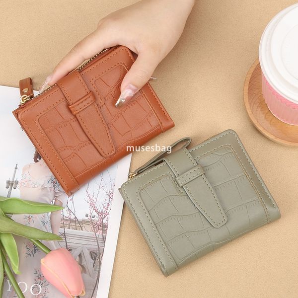 

Korean Women Fashionable Small Wallet Solid Color Simple Casual Zipper Multi Card Practical Large Capacity Student Small Fresh New Wallet Zero Wallet, Brown