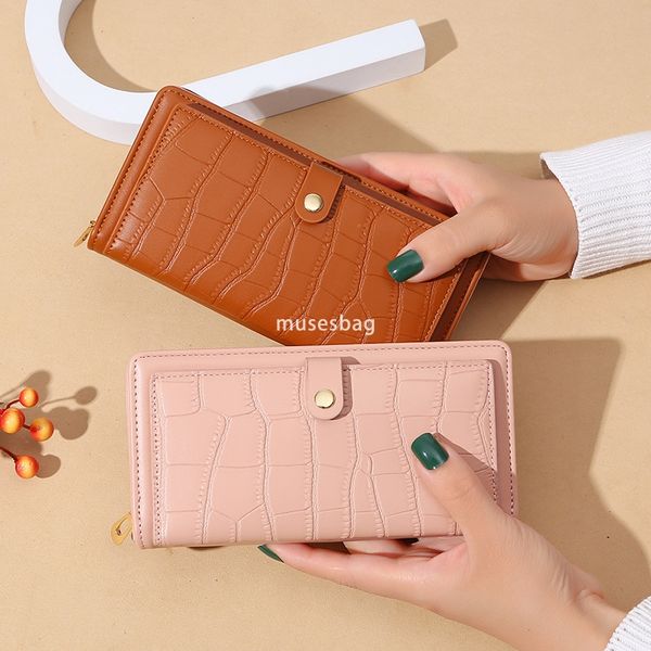 

Designer Women's Fashion New Western Long Wallet Crocodile Pattern Multi Card PU Leather Solid Color Simple and Practical Large Capacity Change Bag Card Bag, Sky blue