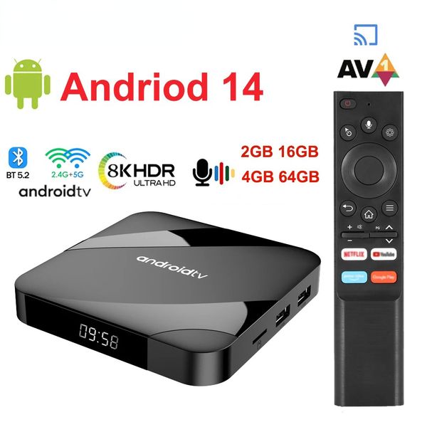 Android 14 TV Bluetooth 5.2 ATV 4GB 64GB S905W2 Quad Core 2.4G 5G Dual WIFI Voice Remote Media Player 8K 4K Set Top Box