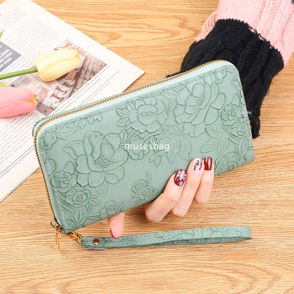 

Fashionable women high-quality new classic high-end long zippered handbag with enlarged phone case embossed design large money clip minimalist wallet trend, Black